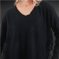 Mujer sweater bremer amplio escote V flecos laterales - FRA