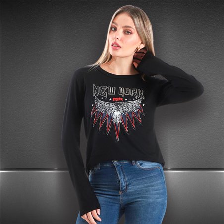 Mujer remera algodon mangas largas estampa NEW YORK AGUILA - FRA