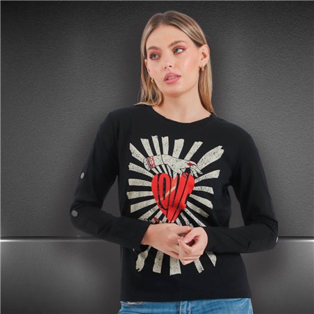Mujer remera algodon mangas largas estampa CORAZON MANOS PIEDRAS - FRA