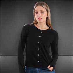 Mujer remera algodon mangas largas charretera botones brillo - FRA