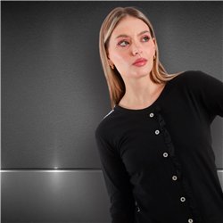 Mujer remera algodon mangas largas charretera botones brillo - FRA