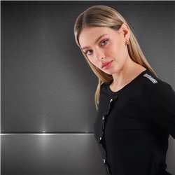 Mujer remera algodon mangas largas charretera botones brillo - FRA