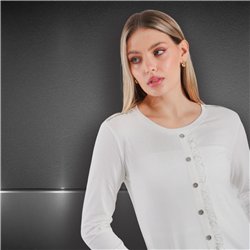 Mujer remera algodon mangas largas charretera botones brillo - FRA