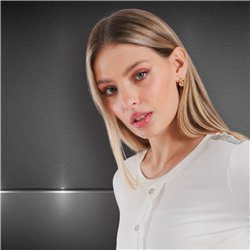 Mujer remera algodon mangas largas charretera botones brillo - FRA