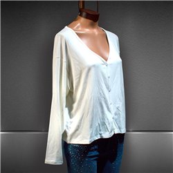 Mujer remera algodon mangas largas amplia frente botones - PI