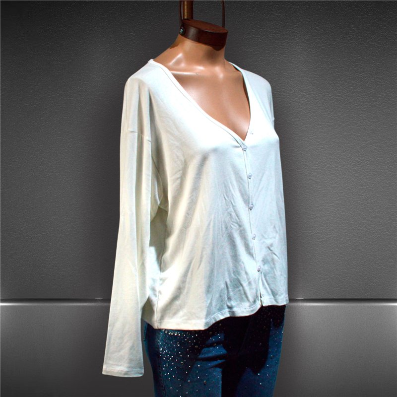 Mujer remera algodon mangas largas amplia frente botones - PI