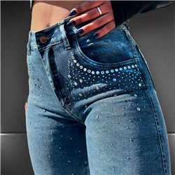 Mujer pantalon jean chupin elastizado frente brillo - LL