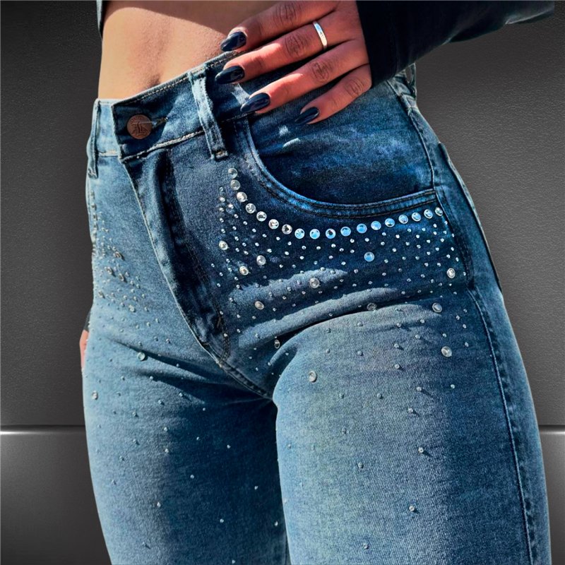 Mujer pantalon jean chupin elastizado frente brillo - LL