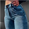 Mujer pantalon jean chupin elastizado frente brillo - LL