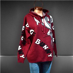 Mujer Sweater tejido lana capucha estampa conejo BAD BUNNY - ANY