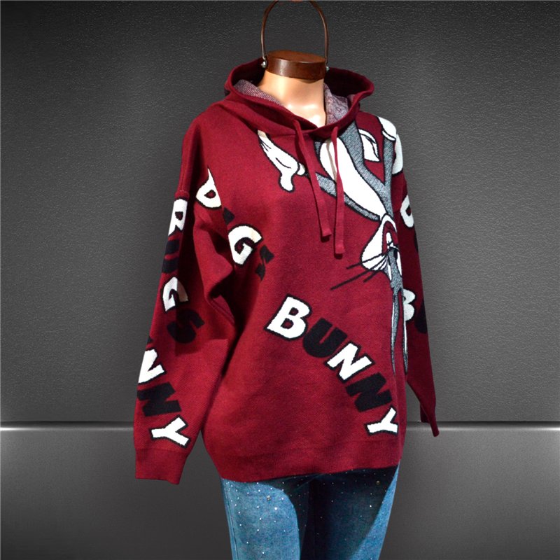 Mujer Sweater tejido lana capucha estampa conejo BAD BUNNY - ANY