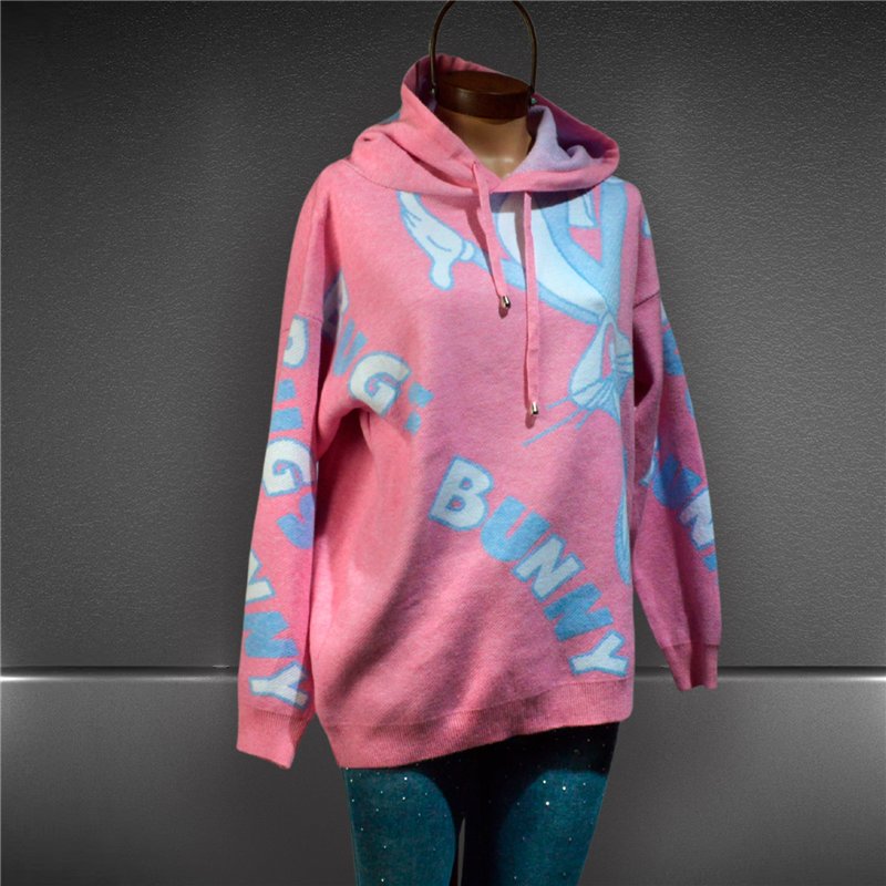 Mujer Sweater tejido lana capucha estampa conejo BAD BUNNY - ANY
