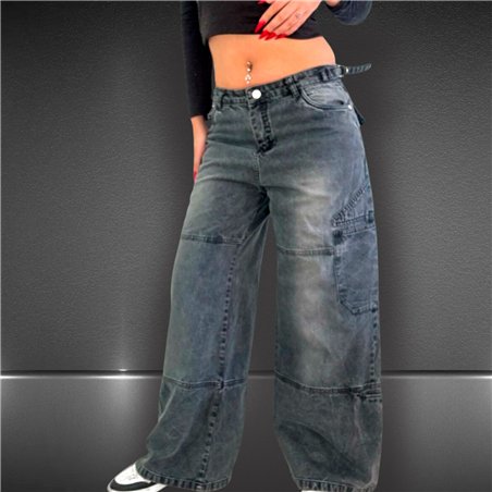 Mujer pantalon jean cargo hebilla en cintura - EM