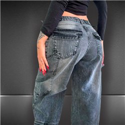 Mujer pantalon jean cargo hebilla en cintura - EM