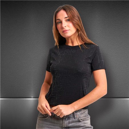 Mujer remera algodon lycra frente estrass negro - FRA