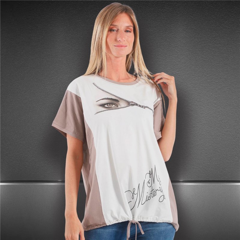 Mujer remeron algodon combinado frente ojo estras - FRA