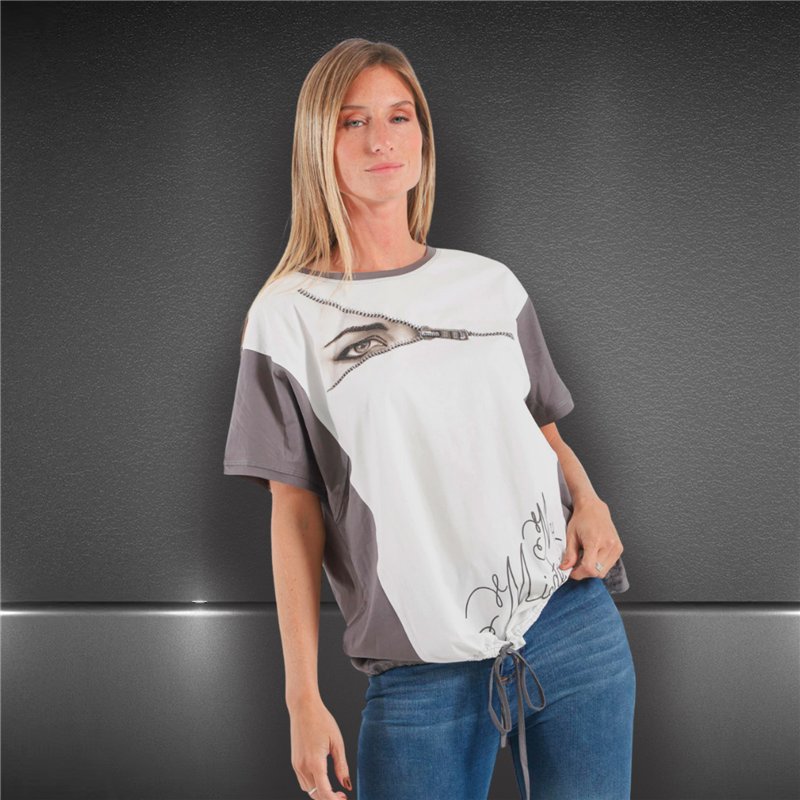 Mujer remeron algodon combinado frente ojo estras - FRA