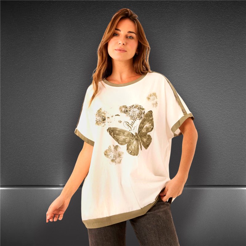 Mujer remeron algodon amplio frente aplique MARIPOSAS - FRA