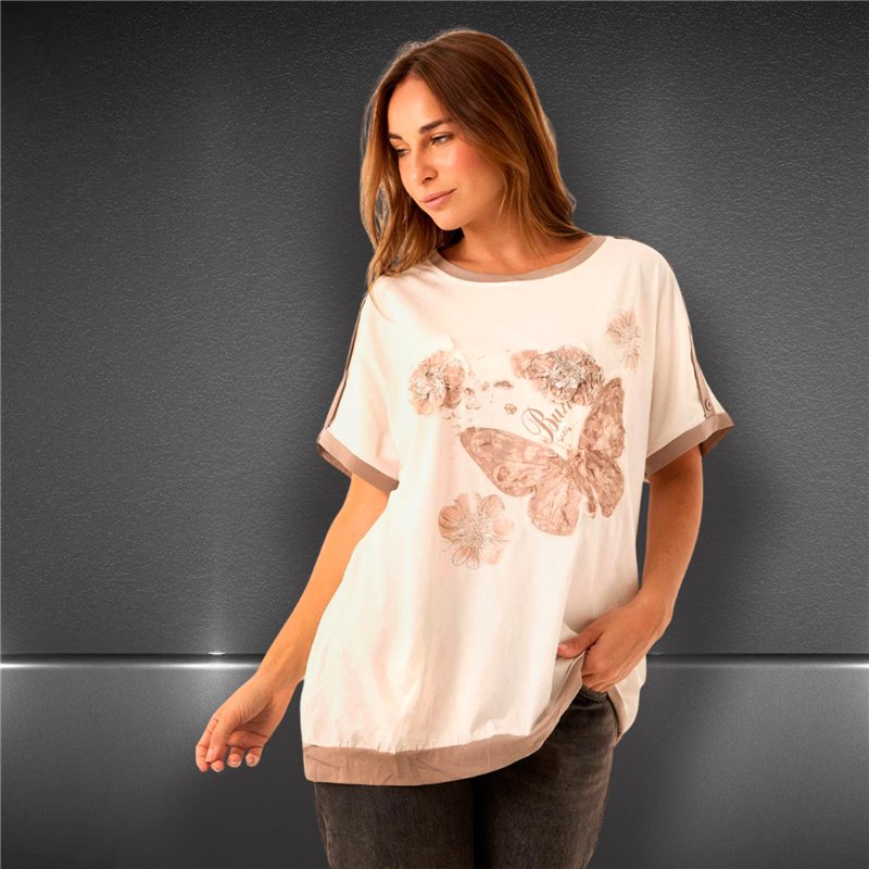 Mujer remeron algodon amplio frente aplique MARIPOSAS - FRA