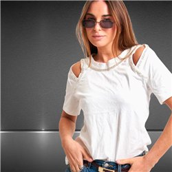 Mujer remera algodon lycra superpuesta bordada canutillos - FRA