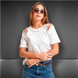 Mujer remera algodon lycra superpuesta bordada canutillos - FRA