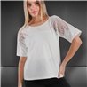 Mujer remera algodon lycra hombro bordado estrass - FRA