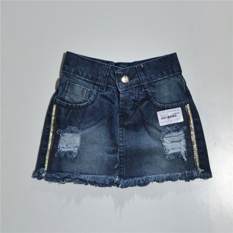 Nena pollera jean rigida rotura brillo al costado