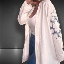 Mujer kimono lino bordado espalda en mangas - FRA