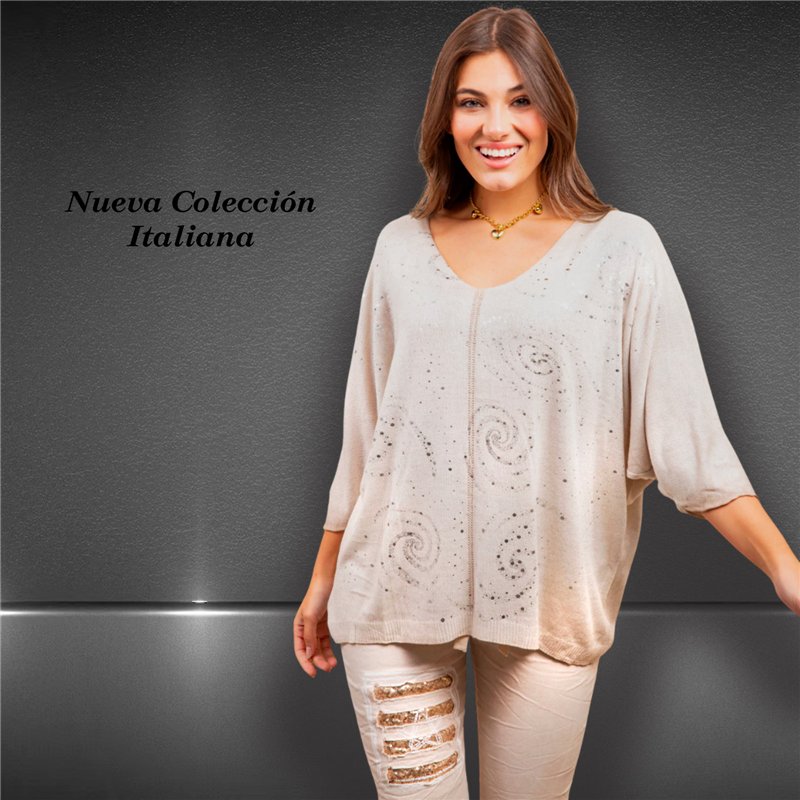 Mujer sweater tejido hilo amplio laminado linea italiana - IB