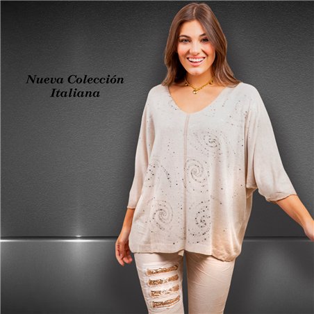 Mujer sweater tejido hilo amplio laminado linea italiana - IB