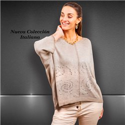 Mujer sweater tejido hilo amplio laminado linea italiana - IB