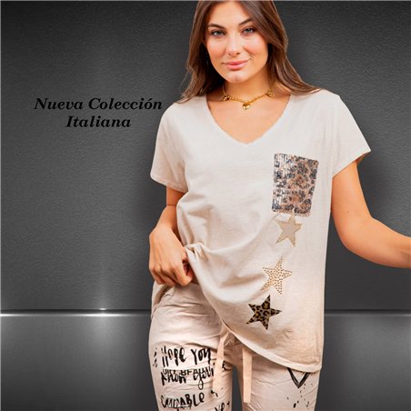 Mujer remera algodon aplique print estrella linea italiana - IB