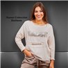 Mujer remera lino mangas largas frente lentejuelas italiana - IB