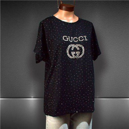 Mujer remera amplia algodon lycra brillo tachas GUCCI - OG
