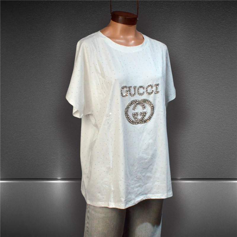 Mujer remera amplia algodon lycra brillo tachas GUCCI - OG