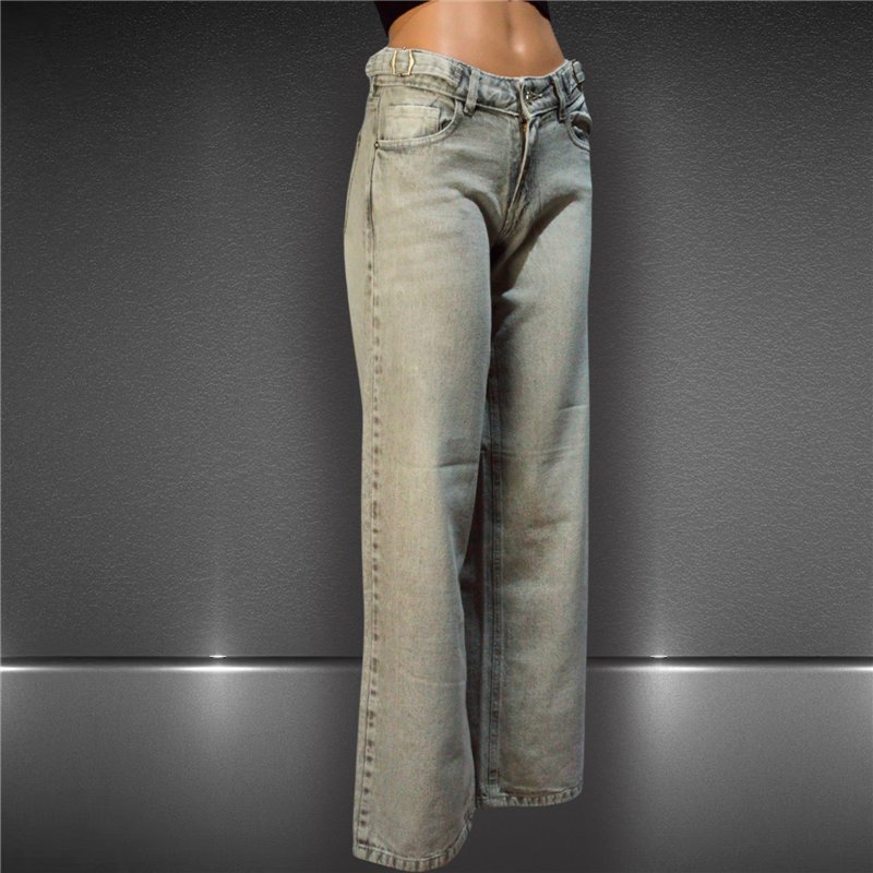 Mujer pantalon jean wide leg hebilla en cintura - bel