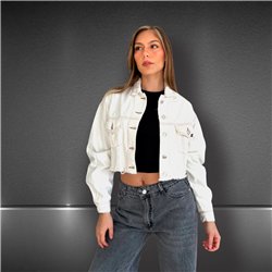 Mujer campera jean corta desflecada - EM