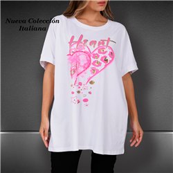 Mujer remeron algodon estampa HEART brillo linea italiana - IB
