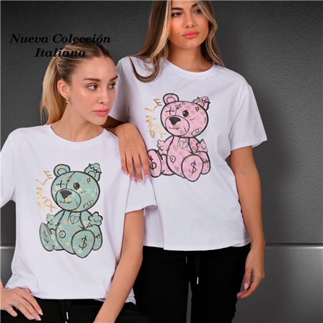 Mujer remera algodon estampa osito brillo linea italiana - IB