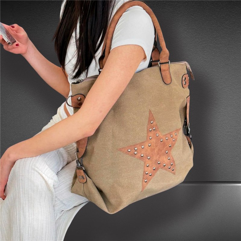 Bolso Lona aplique estrella tachas doble manija - GOA