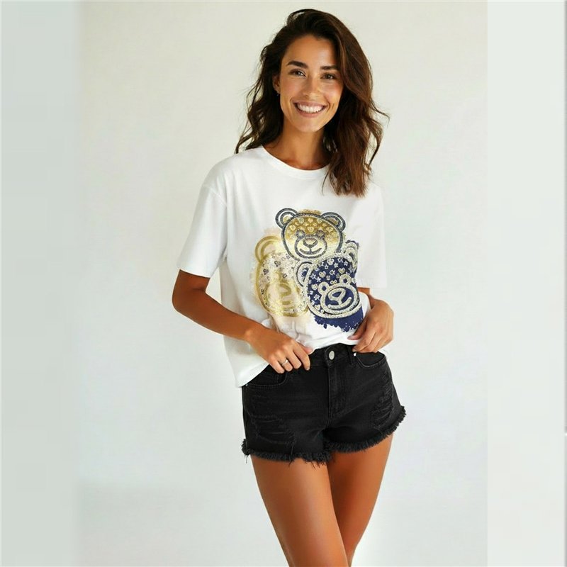 Mujer remera algodon estampa triple ositos linea italiana - IB