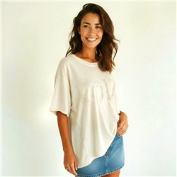 Mujer remera algodon aplique love perlas linea italiana - IB