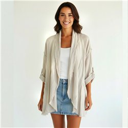 Mujer saco lino amplio bolsillos cierre linea italiana - IB