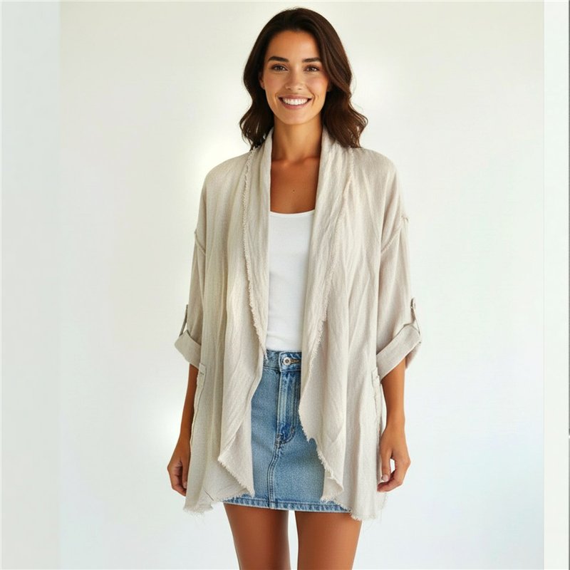 Mujer saco lino amplio bolsillos cierre linea italiana - IB