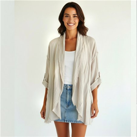 Mujer saco lino amplio bolsillos cierre linea italiana - IB