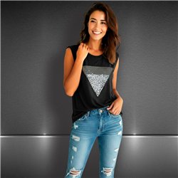 Mujer remera creep amplia frente brillos boton - OG