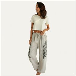 Mujer pantalon lino combinado print - OG