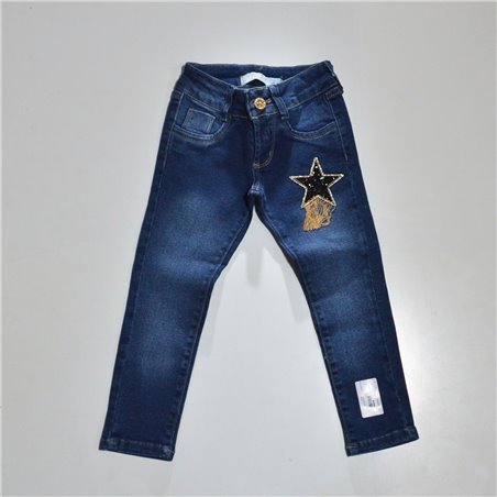 Nena pantalon jean elastizado frente estrella cadena
