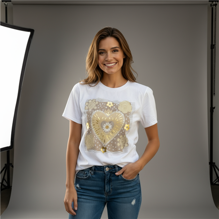 Mujer remera algodon estampa flores linea italiana - IB
