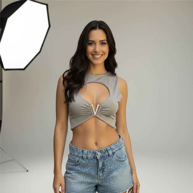 Mujer top lycra frente V - TI